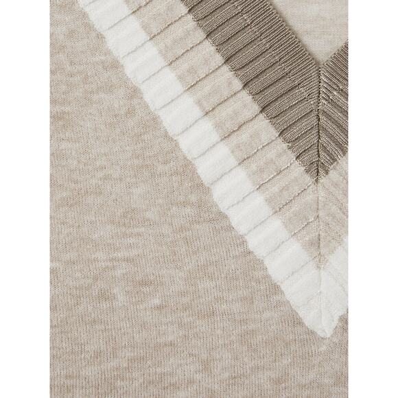 Reiss Sadie Cotton Blend Marled V-Neck Knit Top in Neutral - Picture 2 of 11